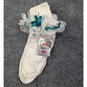 Vintage Lace Ruffle Socks Womens 9-11 Nylon Coquette White Church Girly Retro